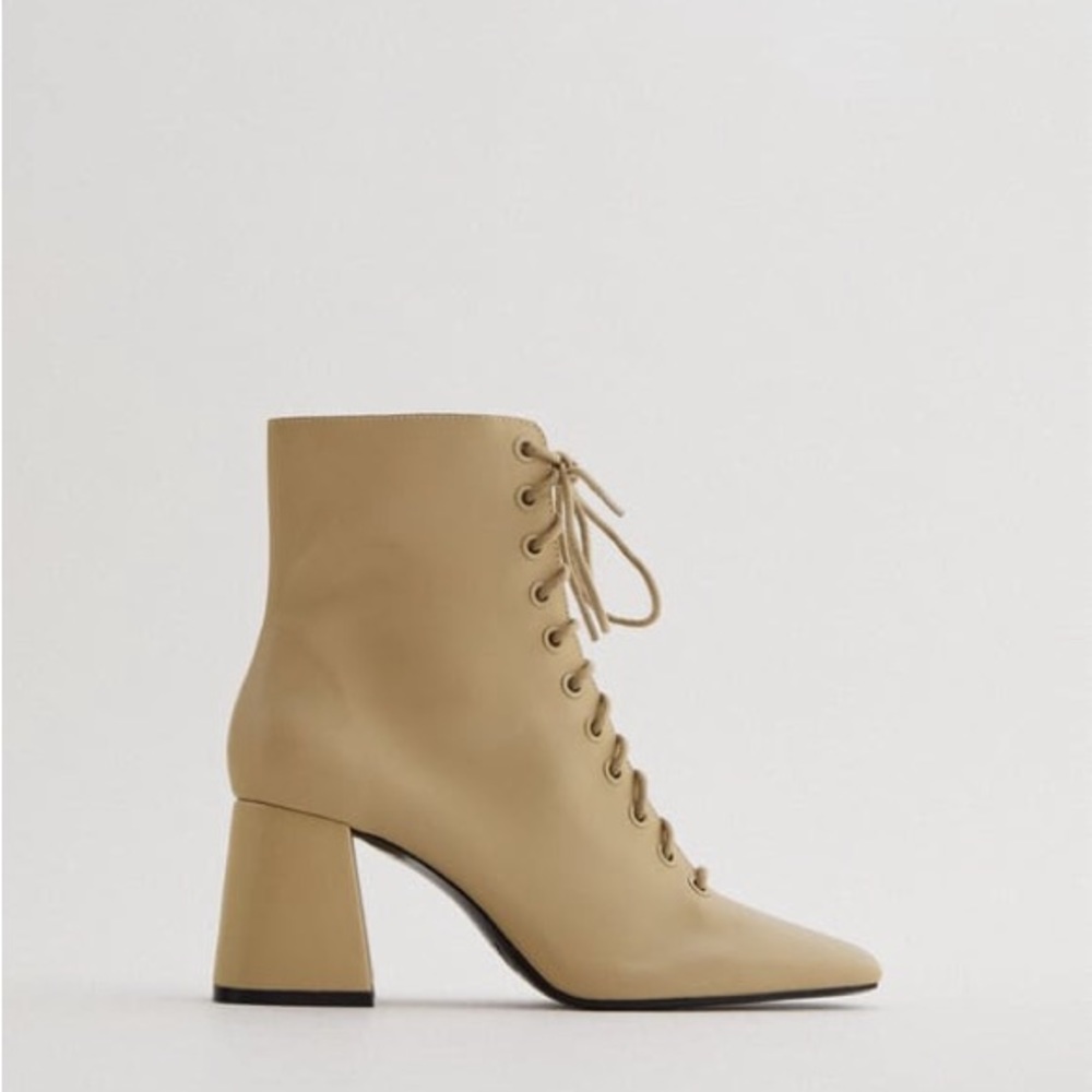 laced leather high heel ankle boots
